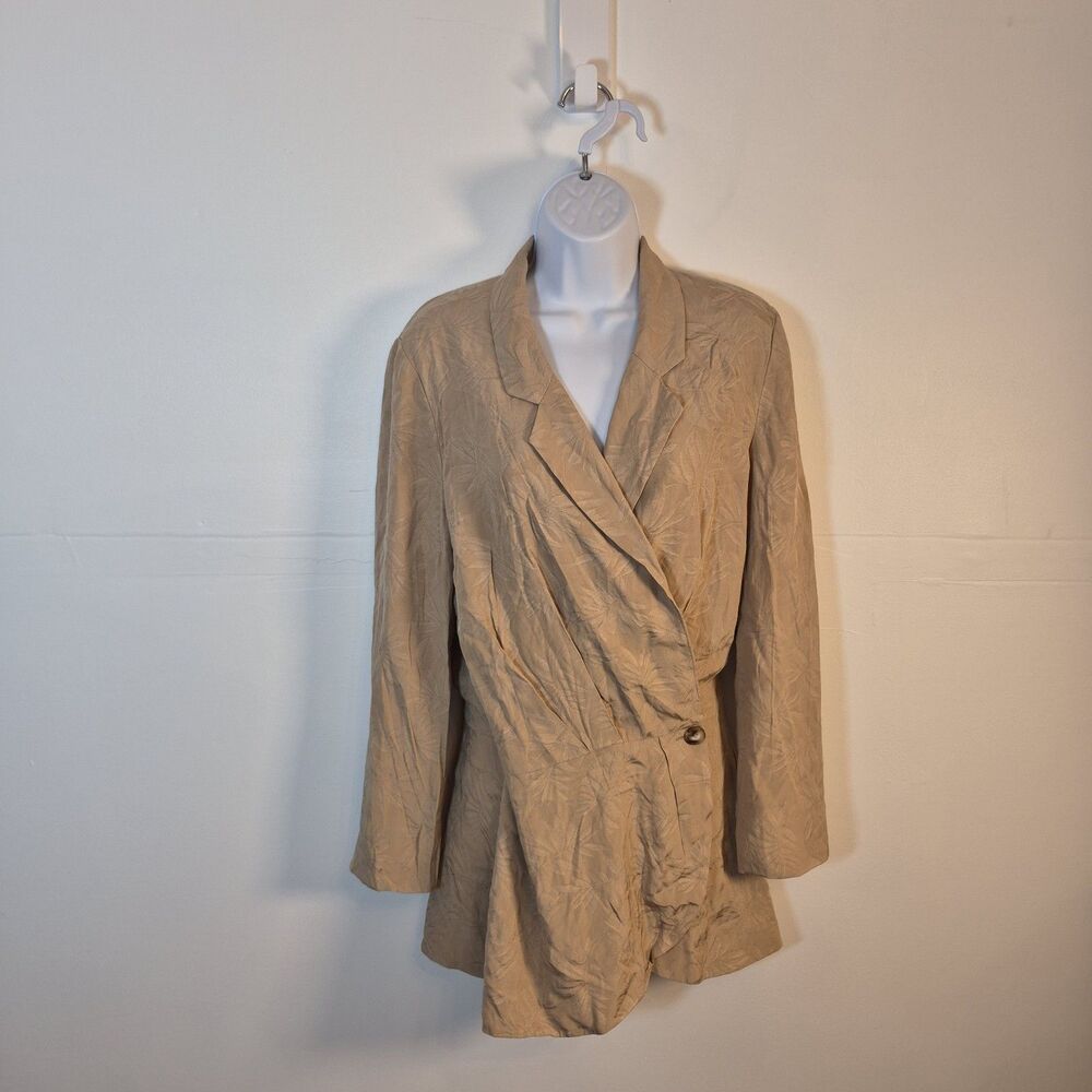 Current Air Los Angeles Womens Wrap Blazer Size L Beige Leaf Pattern Long Jacket